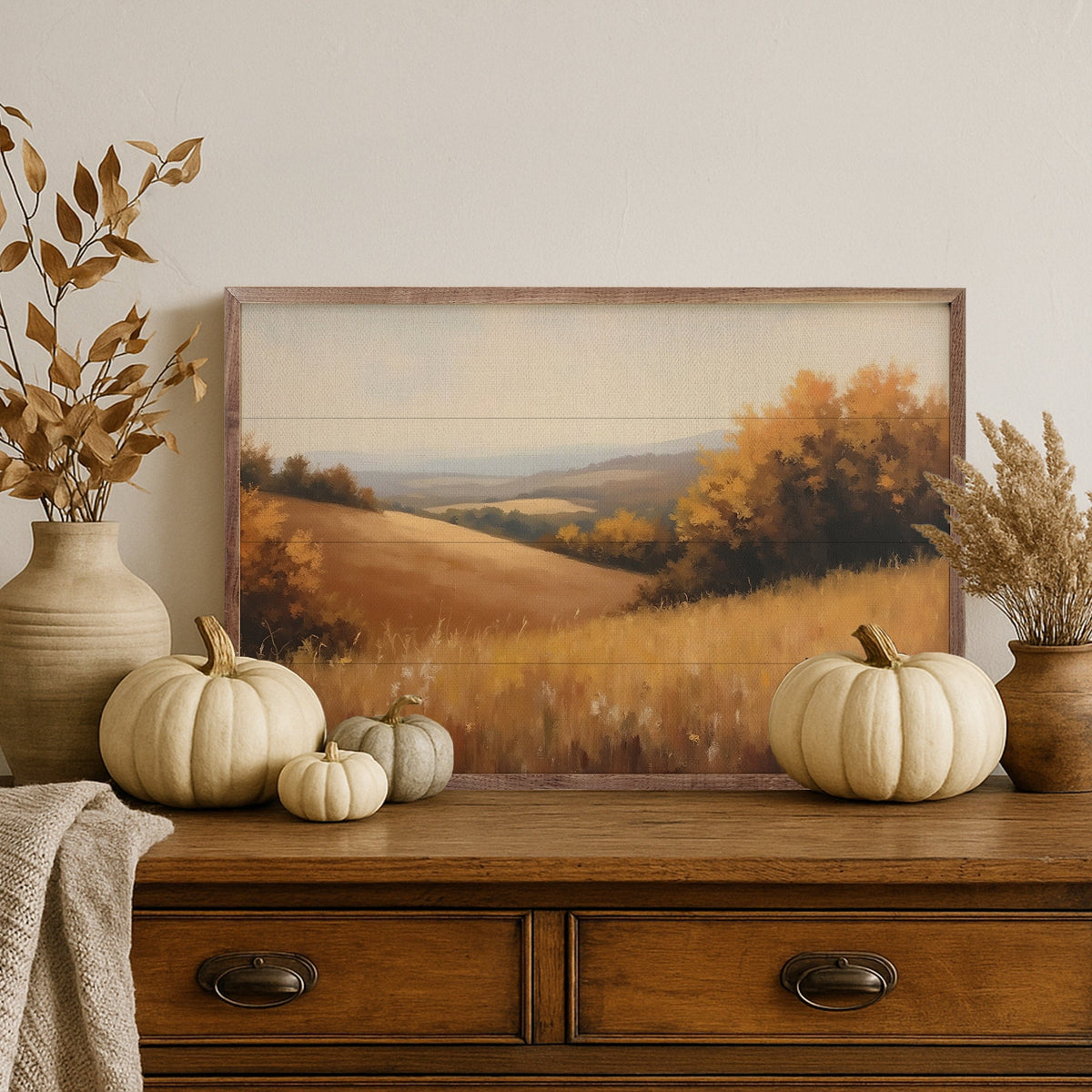 Kendrick Home Walnut Frames Golden Hillside Printed and Framed Wall Sign