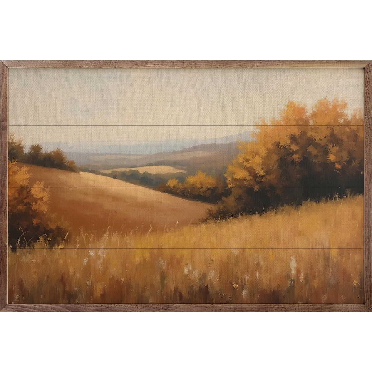 Kendrick Home Walnut Frames Golden Hillside Printed and Framed Wall Sign