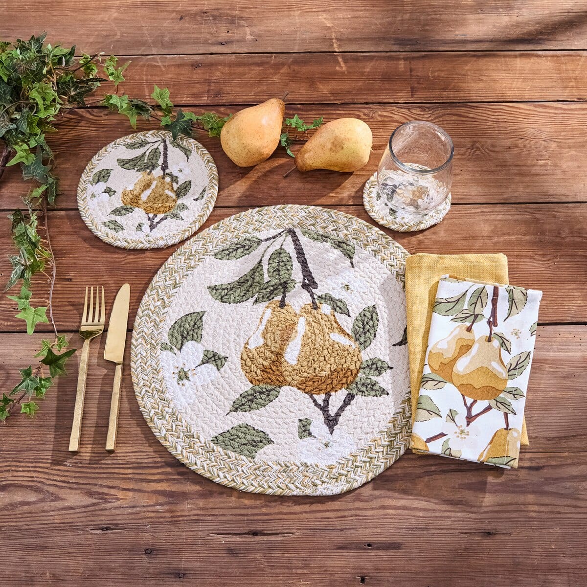 Golden Pear Braided Printed Placemat Round Set of 2