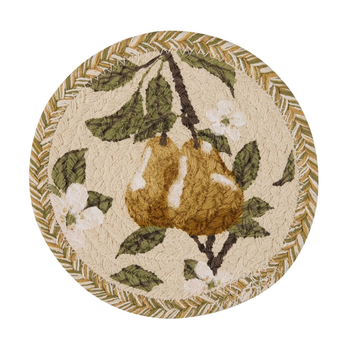 Golden Pear Braided & Printed Trivet 8" Diameter Round Set of 2