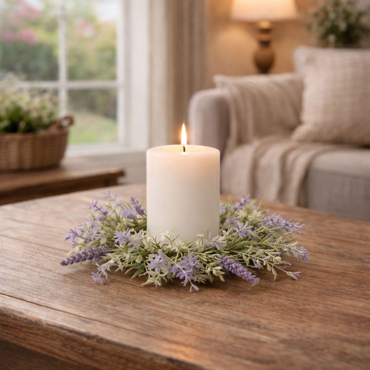 Golden Trumpet & Lavender Candle Ring / Wreath 3.25" Inner Diameter