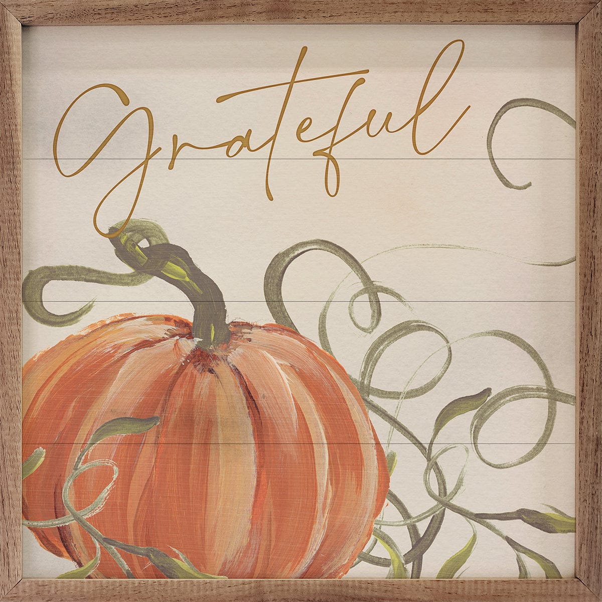 Kendrick Home Walnut Frames 4x4 Grateful Pumpkins By Nina Blue Printed and Framed Wall Sign