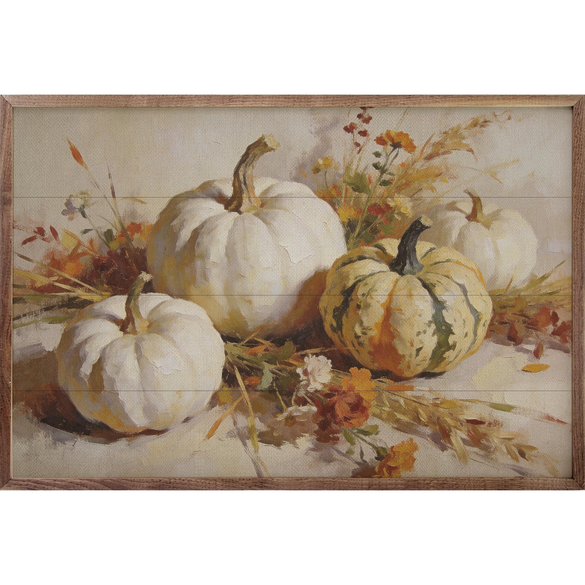 Kendrick Home Walnut Frames 8x5 Green And White Autumn Pumpkin Still Life Printed and Framed Wall Sign