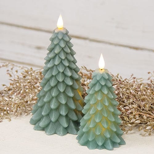Green Christmas Tree LED Battery Candle With Timer & Moving Flame - 2 Sizes Available