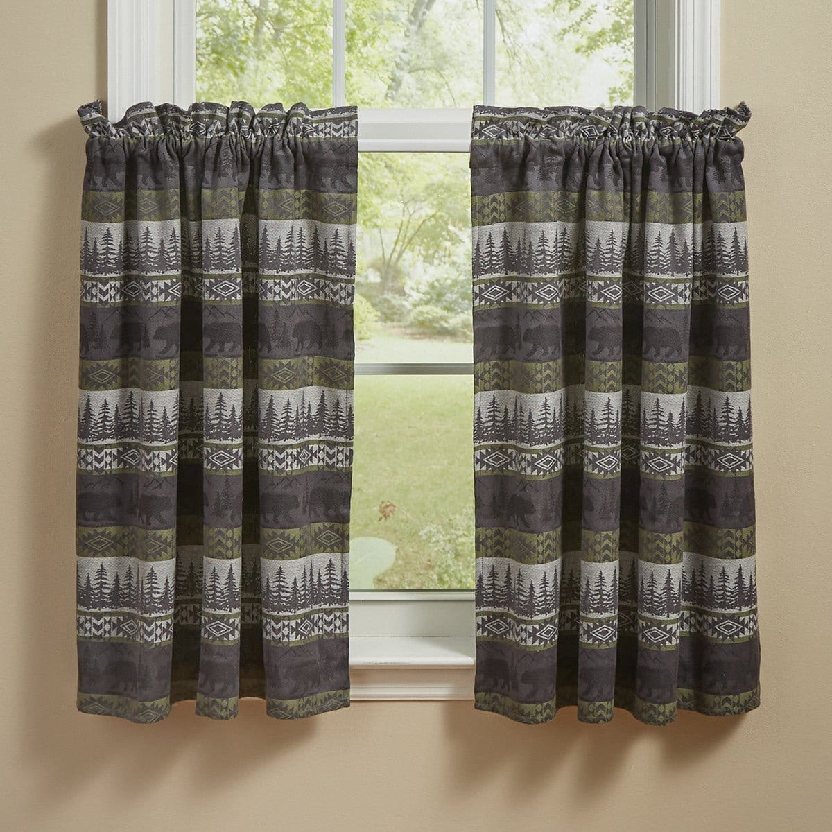 Green Mountain Bear Printed Tier Pair 36&quot; Long Unlined-Park Designs-The Village Merchant