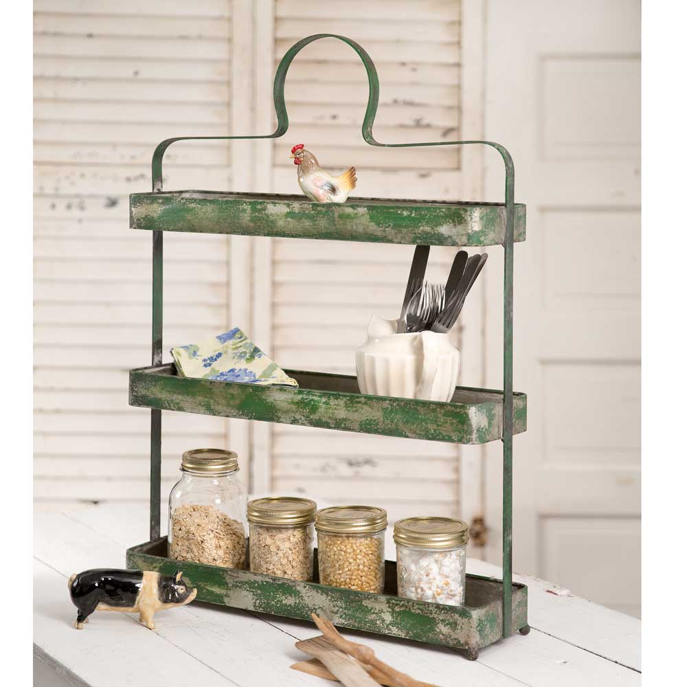 Green Painted Metal Stand For Display &amp; Serving 3 Tier-CTW Home-The Village Merchant