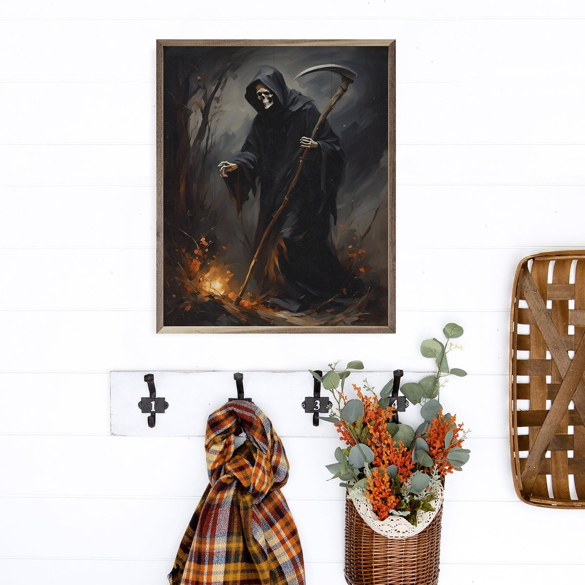 Kendrick Home Walnut Frames Grim Reaper Printed and Framed Wall Sign