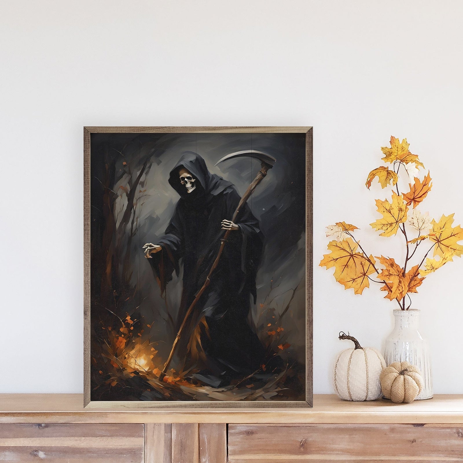 Kendrick Home Walnut Frames 8x10 Grim Reaper Printed and Framed Wall Sign