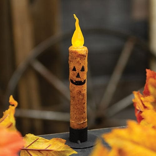 Grundgy Jack O Lantern LED Battery Candle Light Taper 6&quot; High - Timer Feature