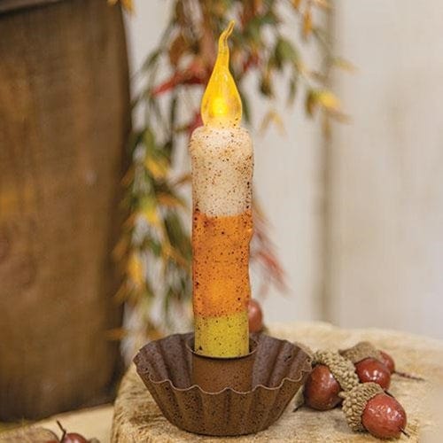 Grungy Candy Corn LED Battery Candle Light Taper 6&quot; High - Timer Feature