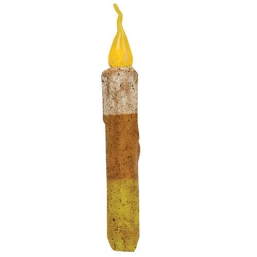 Grungy Candy Corn LED Battery Candle Light Taper 6&quot; High - Timer Feature