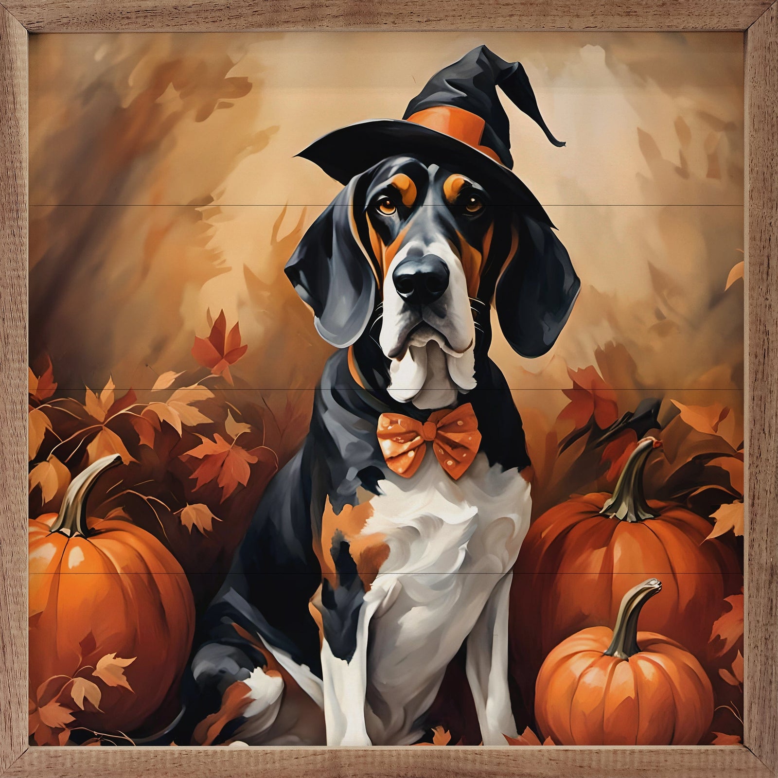 Kendrick Home Walnut Frames 4x4 Halloween Basset Hound Printed and Framed Wall Sign