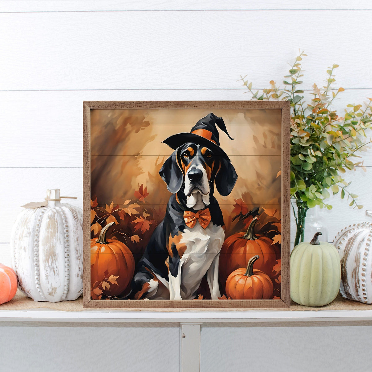 Kendrick Home Walnut Frames Halloween Basset Hound Printed and Framed Wall Sign