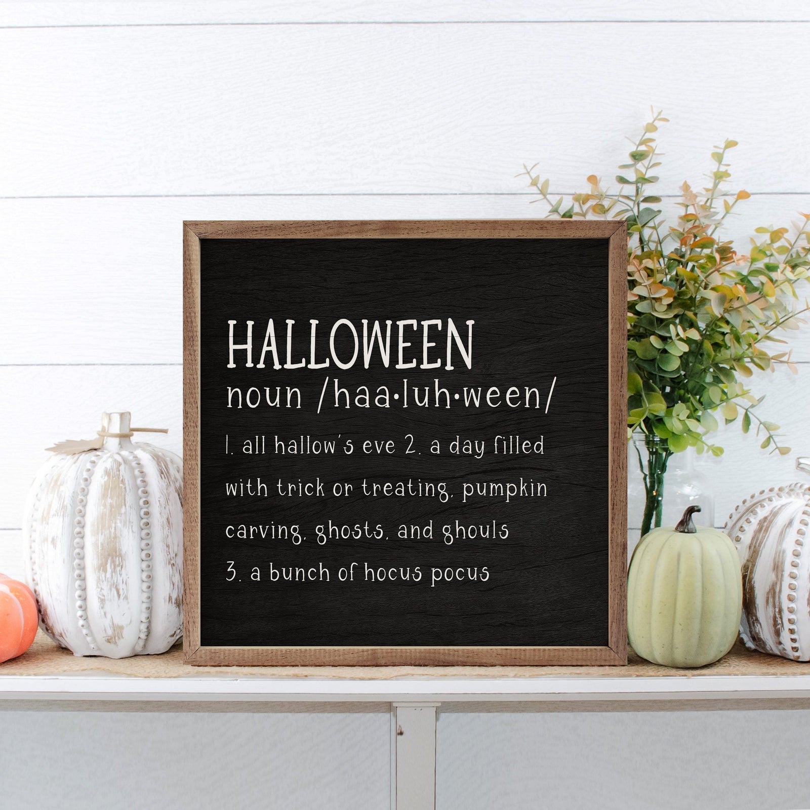 Kendrick Home Walnut Frames 4x4 Halloween Definition Black Printed and Framed Wall Sign