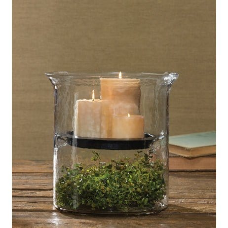 Hammered Glass Cylinder Candle Holder With Pan For Pillar Candles-Park Designs-The Village Merchant