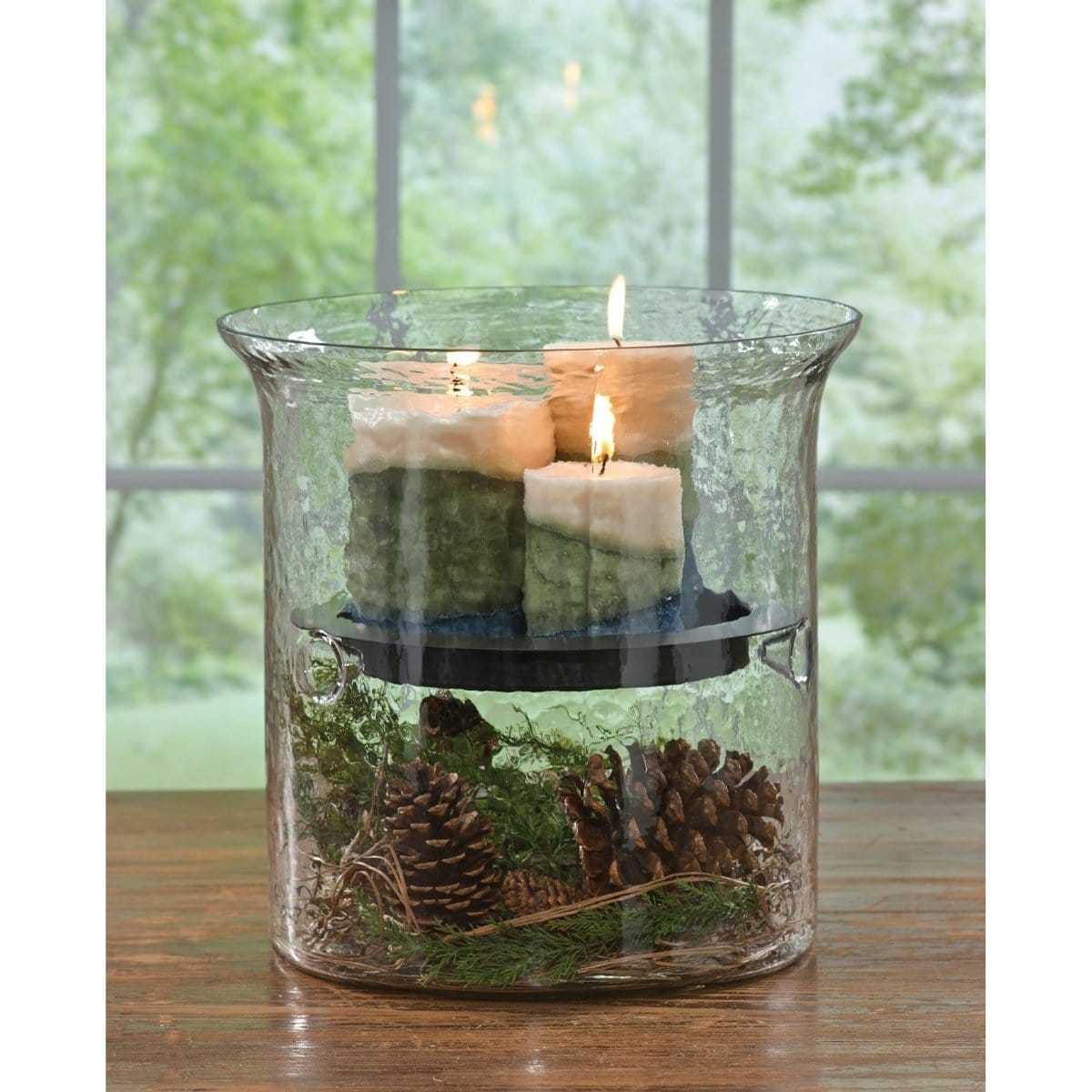 Hammered Glass Cylinder Candle Holder With Pan For Pillar Candles-Park Designs-The Village Merchant