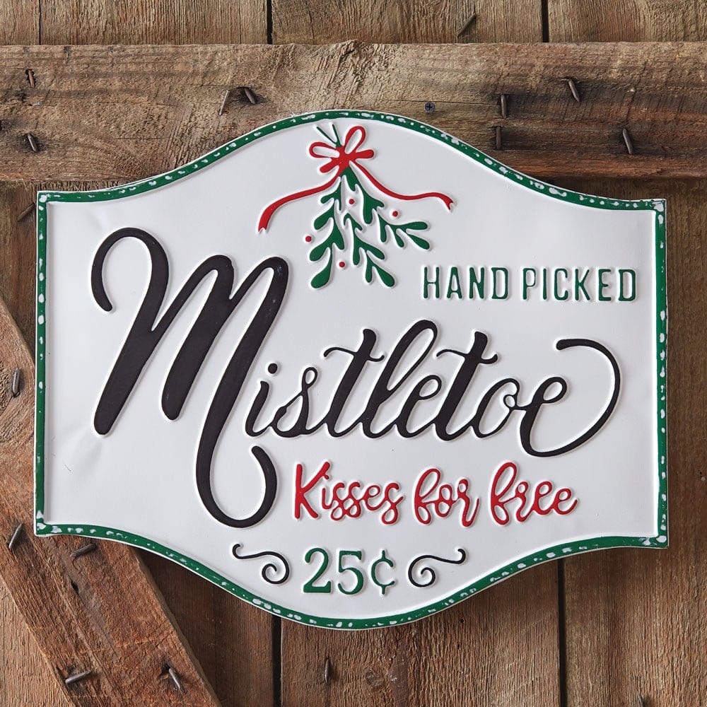 Hand Picked Mistletoe Embossed Metal Sign-CTW Home-The Village Merchant