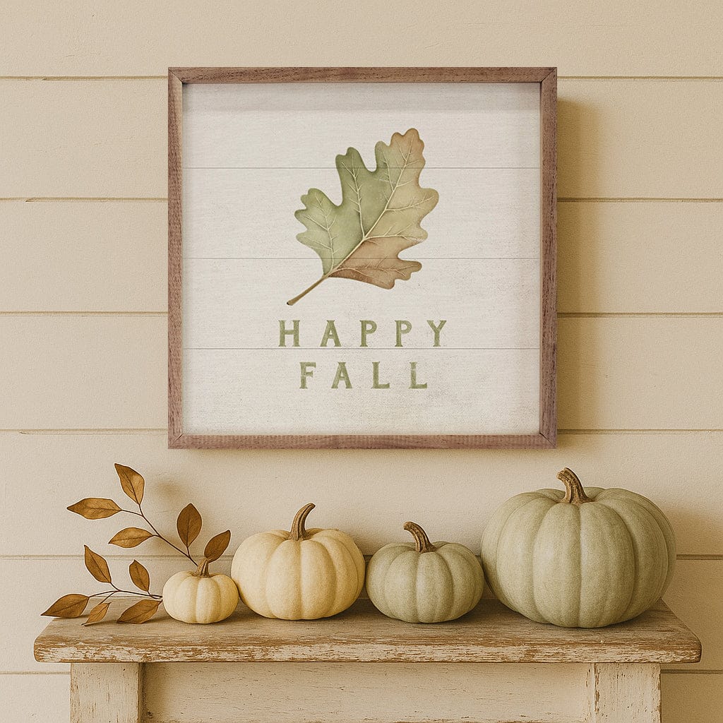 Kendrick Home Walnut Frames Happy Fall Leaf Printed and Framed Wall Sign