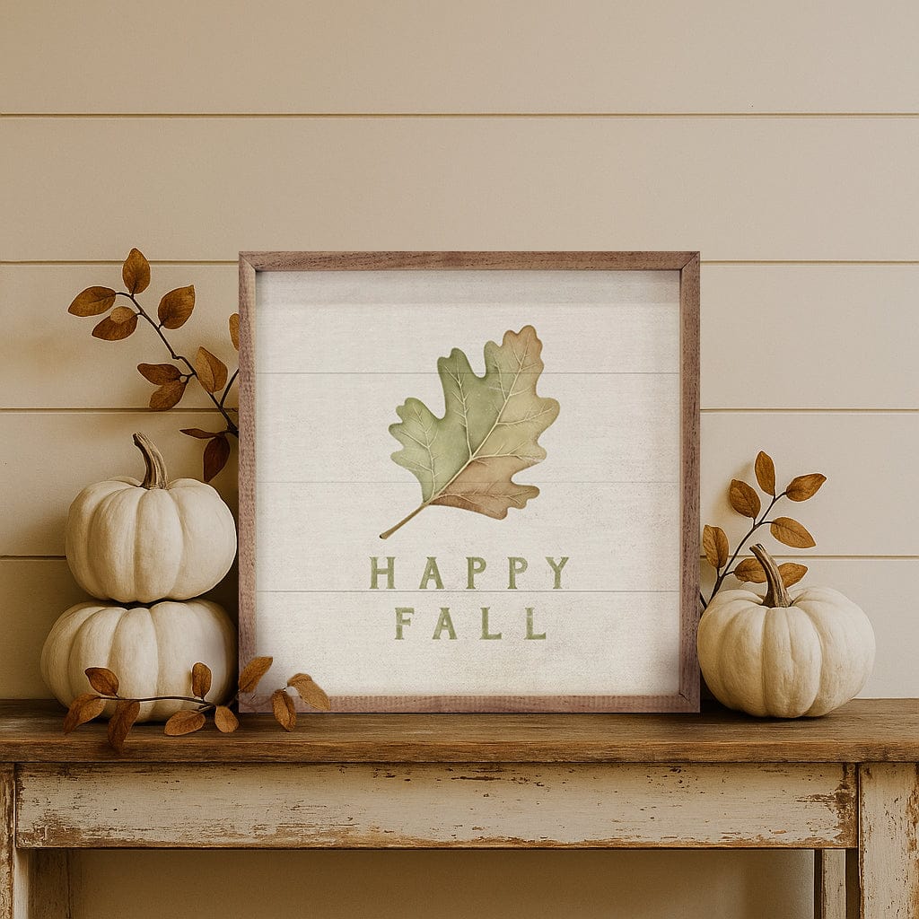 Kendrick Home Walnut Frames Happy Fall Leaf Printed and Framed Wall Sign