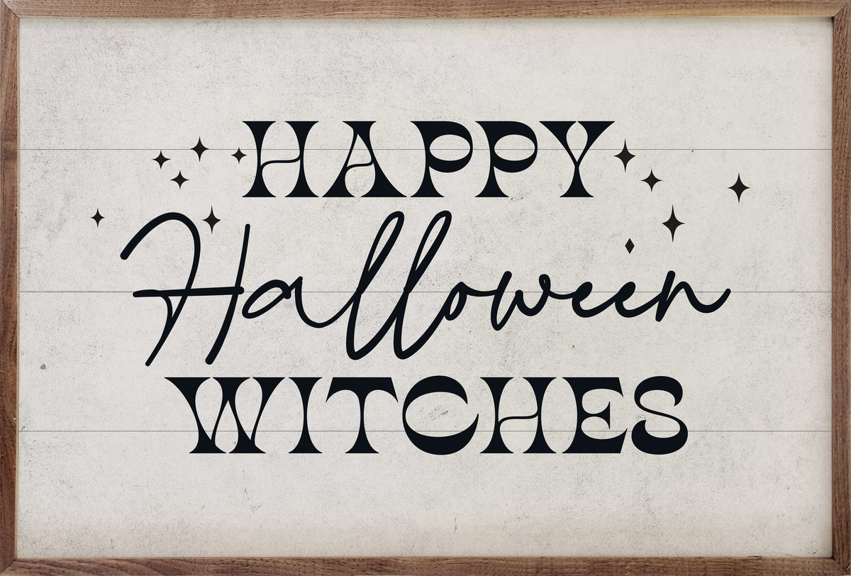 Kendrick Home Walnut Frames Happy Halloween Witches White