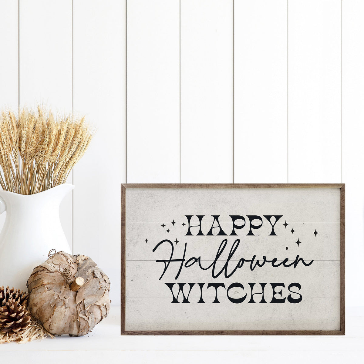 Kendrick Home Walnut Frames Happy Halloween Witches White