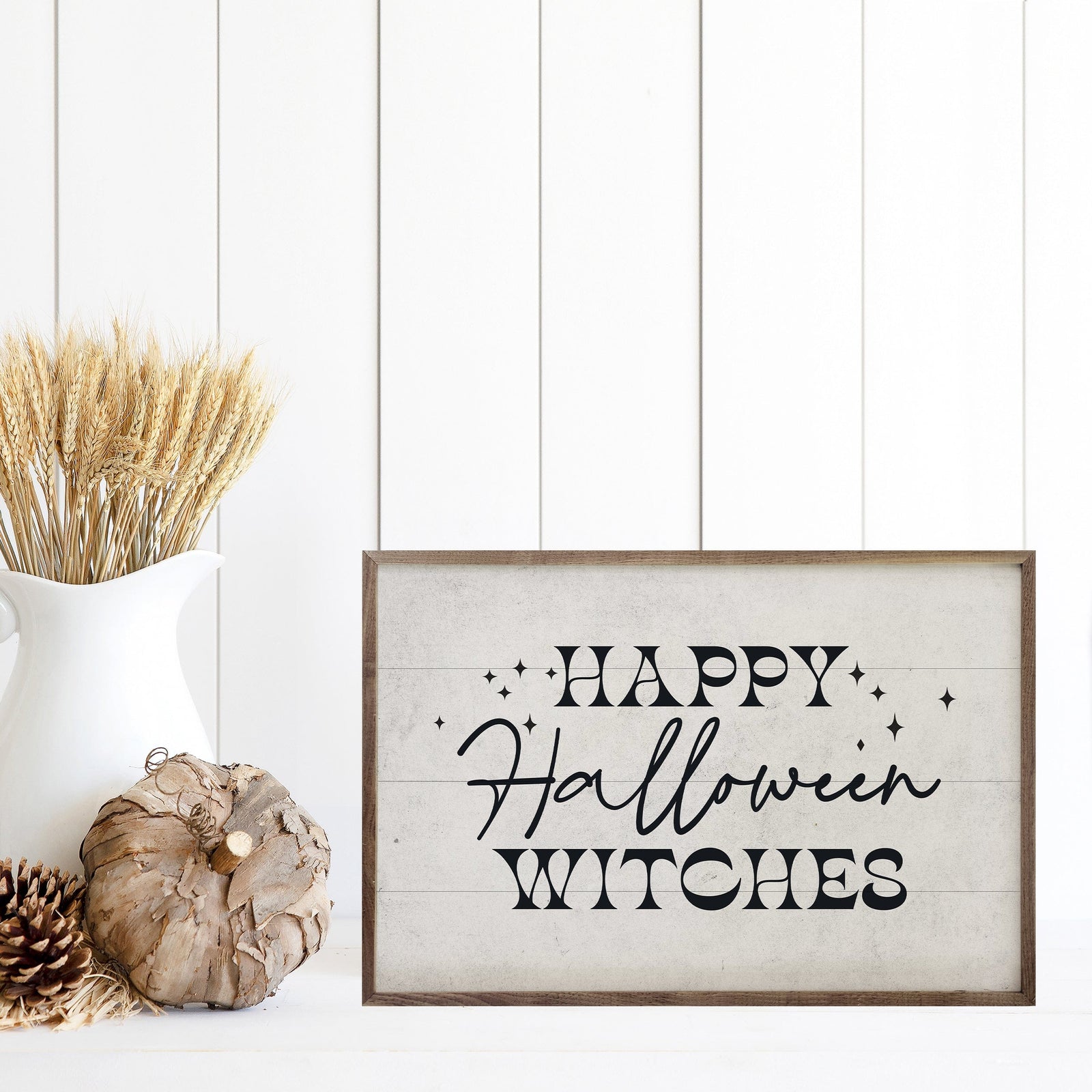 Kendrick Home Walnut Frames Happy Halloween Witches White