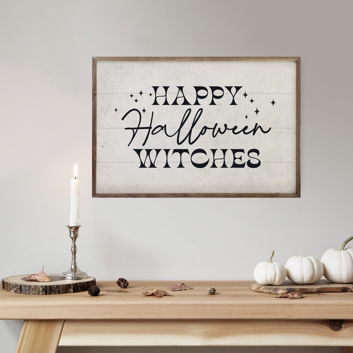 Kendrick Home Walnut Frames Happy Halloween Witches White