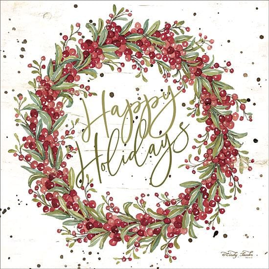 Happy Holidays Berry Wreath By Cindy Jacobs Art Print - 12 X 12-Penny Lane Publishing-The Village Merchant