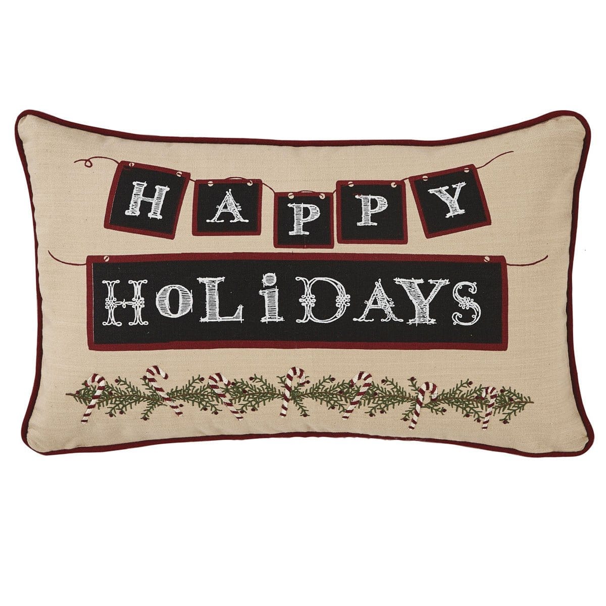 Happy Holidays Pillow Cover 12&quot; x 20&quot;-Park Designs-The Village Merchant