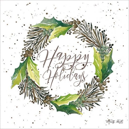 Penny Lane Publishing Happy Holidays Wreath By Cindy Jacobs Art Print - 12 X 12