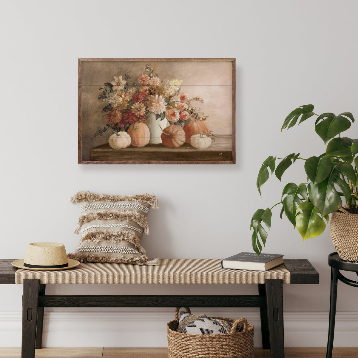 Kendrick Home Walnut Frames Harvest Bouquet Pomegranate By Julia Purinton Printed and Framed Wall Sign