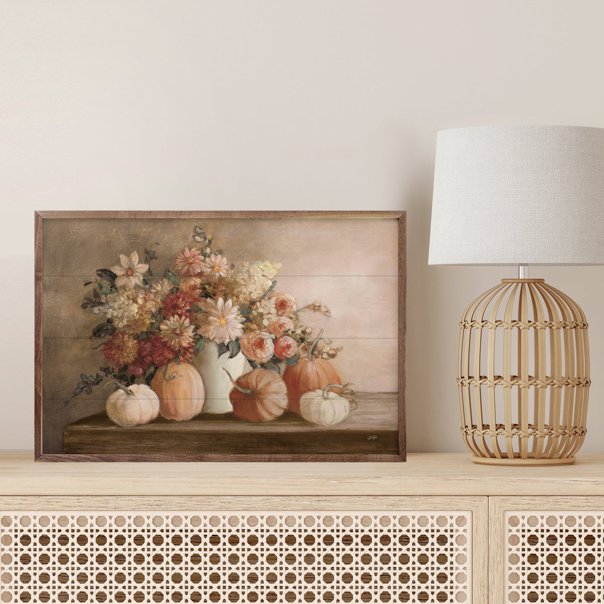 Kendrick Home Walnut Frames Harvest Bouquet Pomegranate By Julia Purinton Printed and Framed Wall Sign