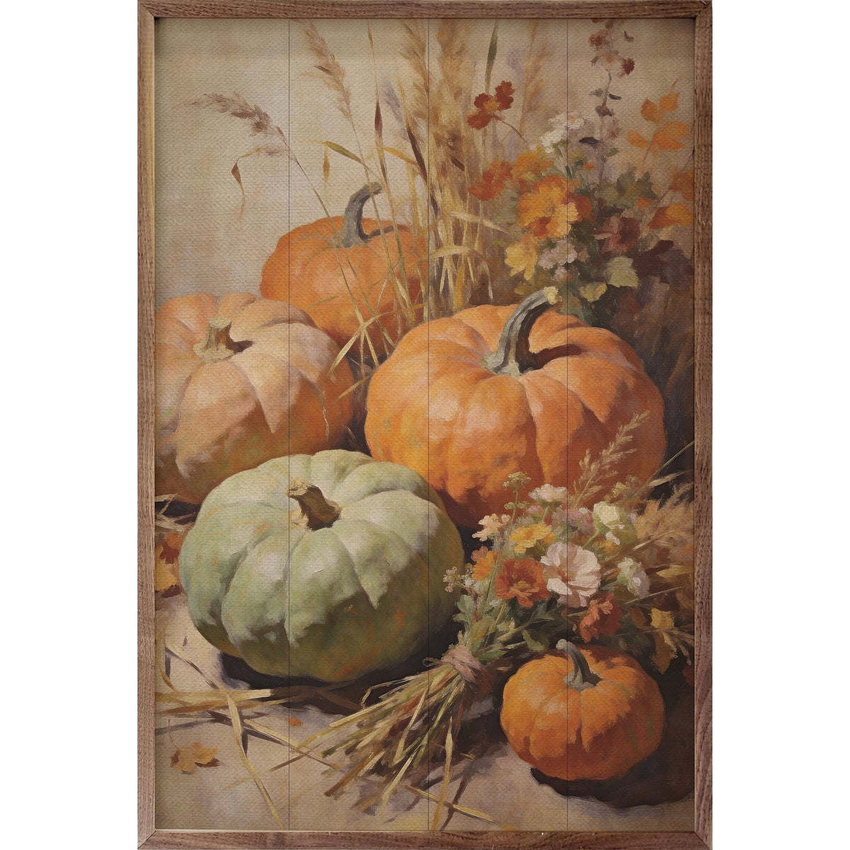Kendrick Home Walnut Frames Harvest Gourds And Pumpkins Still Life Printed and Framed Wall Sign