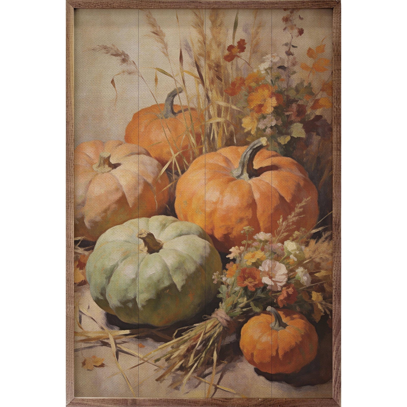Kendrick Home Walnut Frames Harvest Gourds And Pumpkins Still Life Printed and Framed Wall Sign