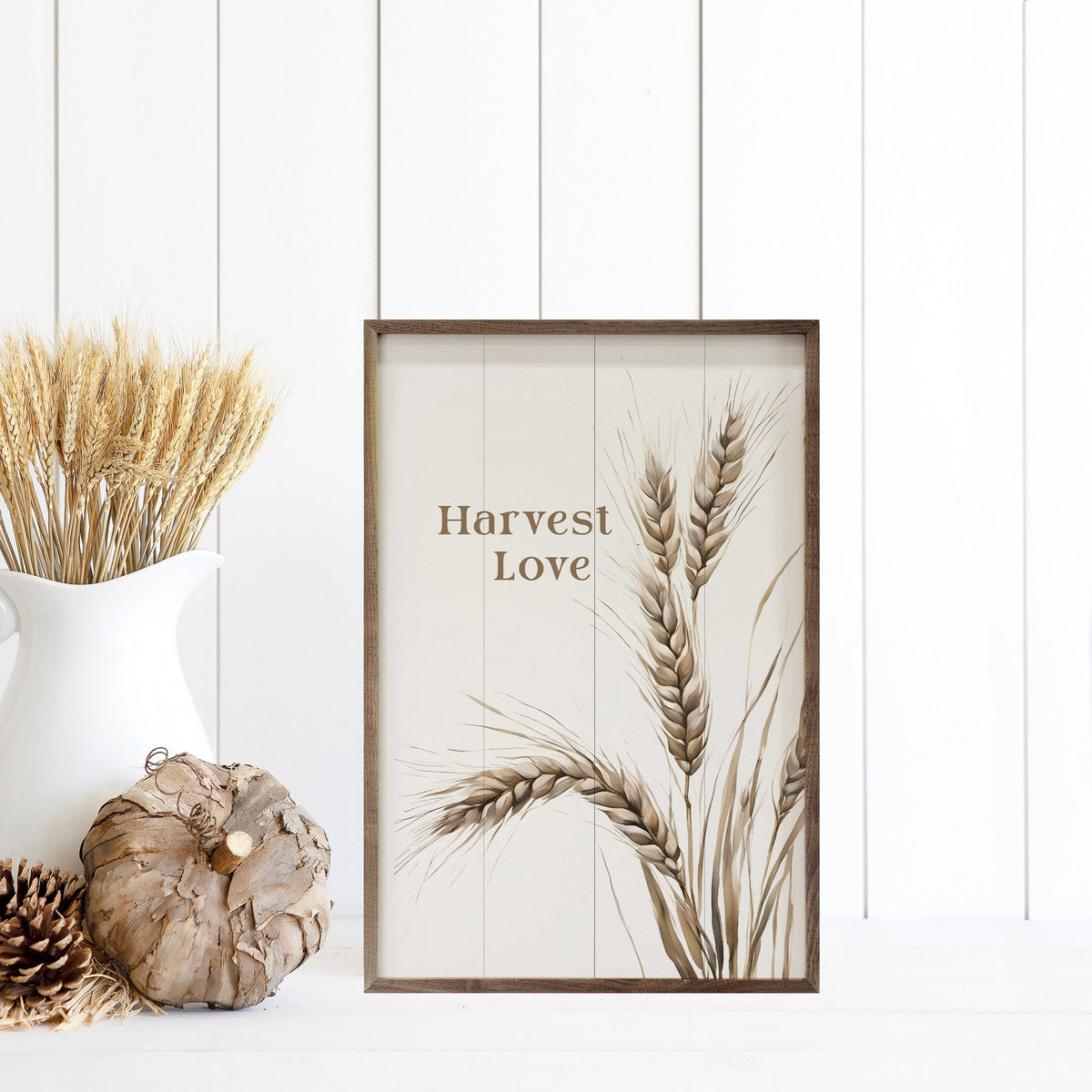 Kendrick Home Walnut Frames Harvest Love White Printed and Framed Wall Sign