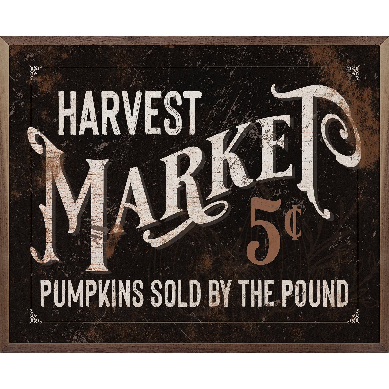 Kendrick Home Walnut Frames 10x8 Harvest Market 5 Cents Black Printed and Framed Wall Sign