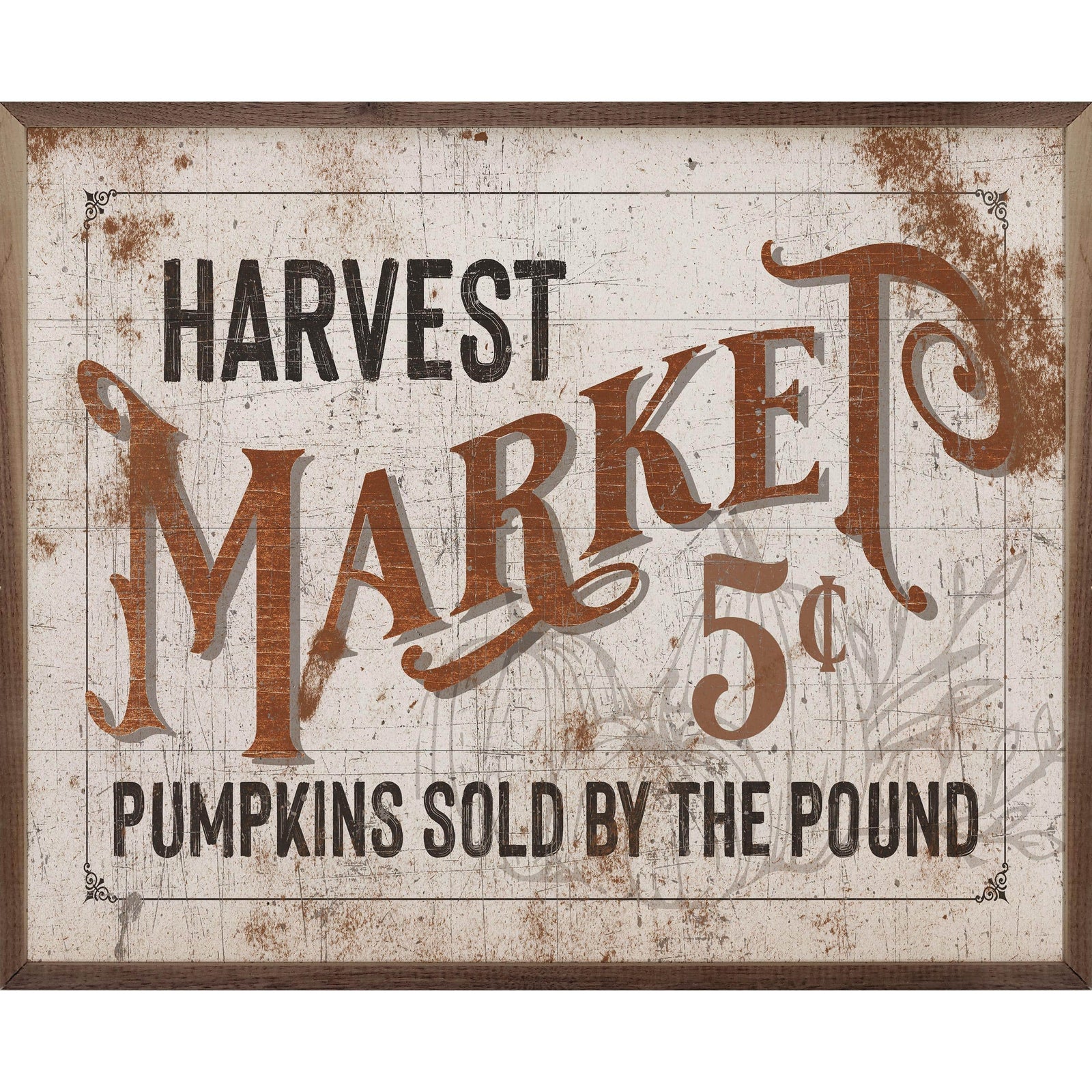 Kendrick Home Walnut Frames 10x8 Harvest Market 5 Cents White Printed and Framed Wall Sign
