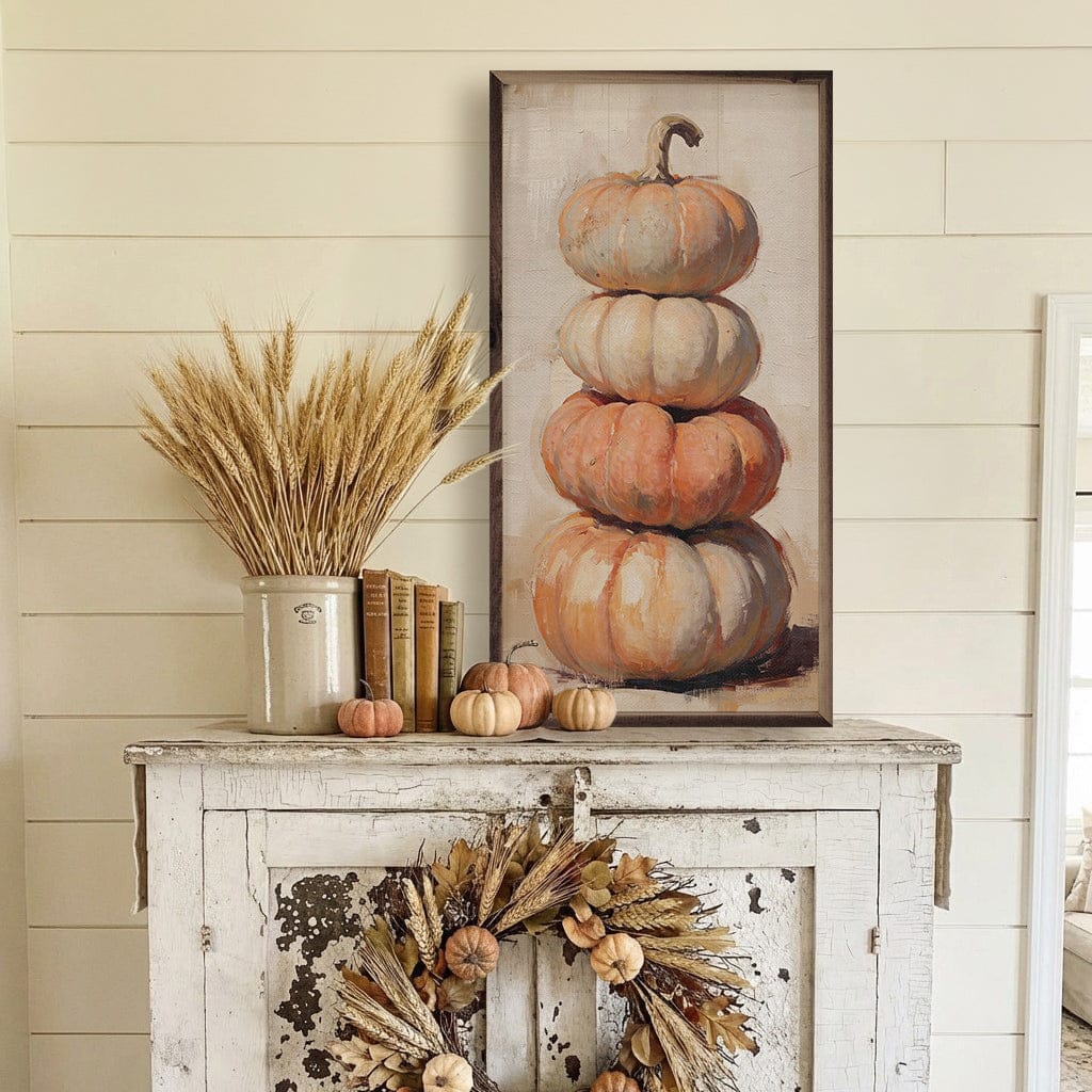 Kendrick Home Walnut Frames Harvest Pumpkin Tower Printed and Framed Wall Sign