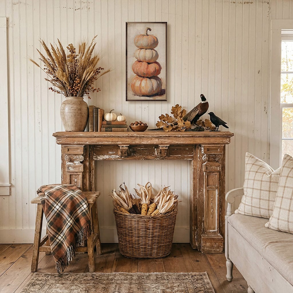 Kendrick Home Walnut Frames Harvest Pumpkin Tower Printed and Framed Wall Sign