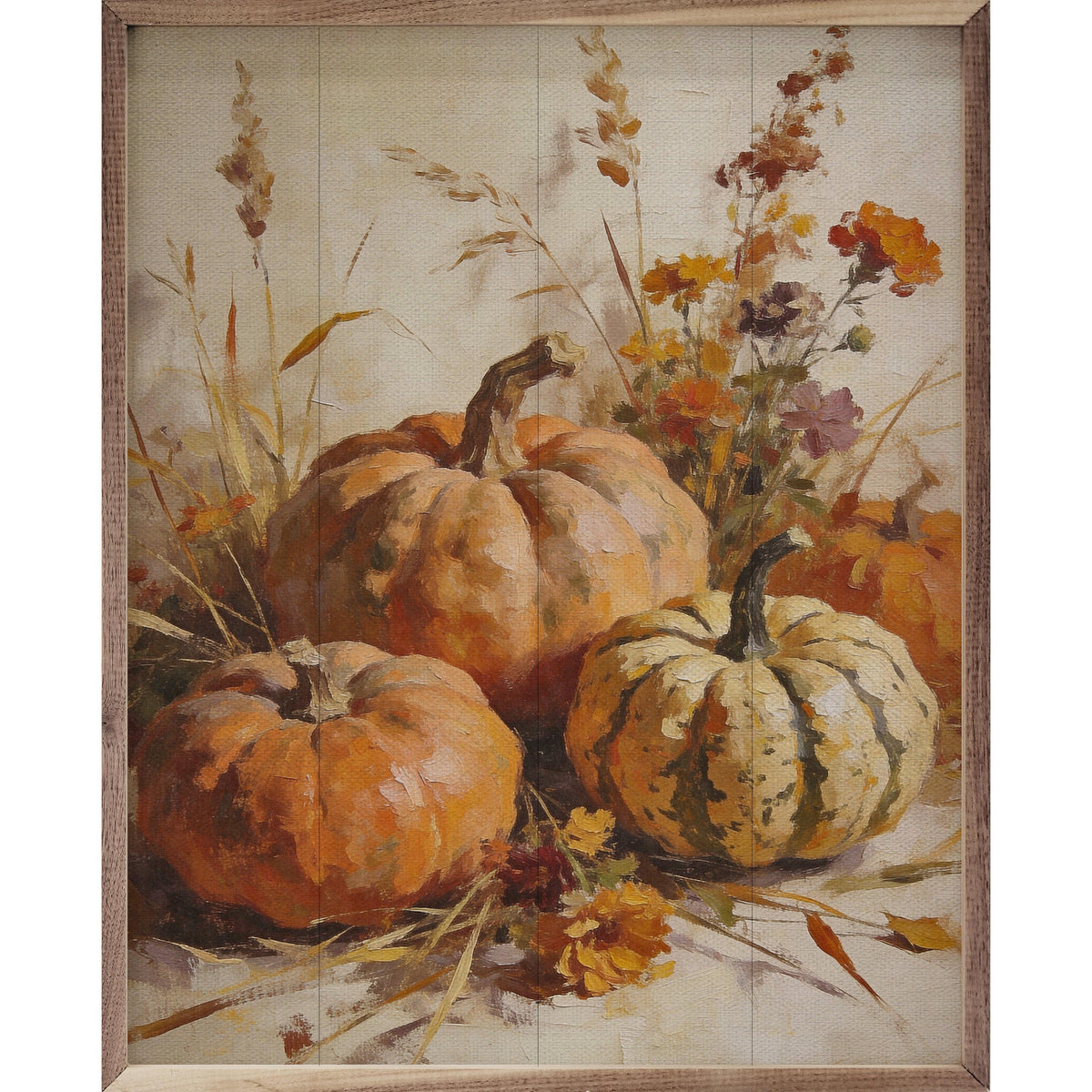Kendrick Home Walnut Frames 8x10 Harvest Pumpkins With Autumn Grasses Printed and Framed Wall Sign