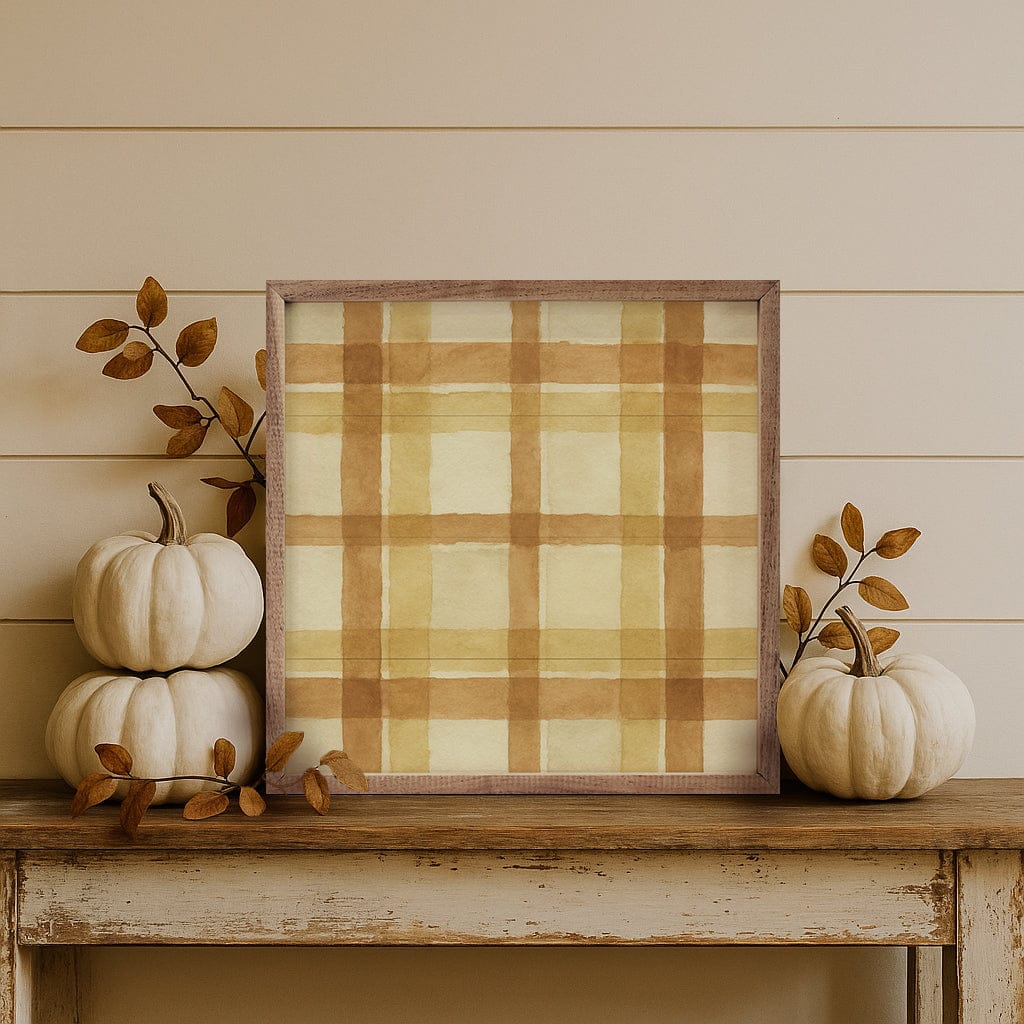 Kendrick Home Walnut Frames Hearthside Plaid Printed and Framed Wall Sign