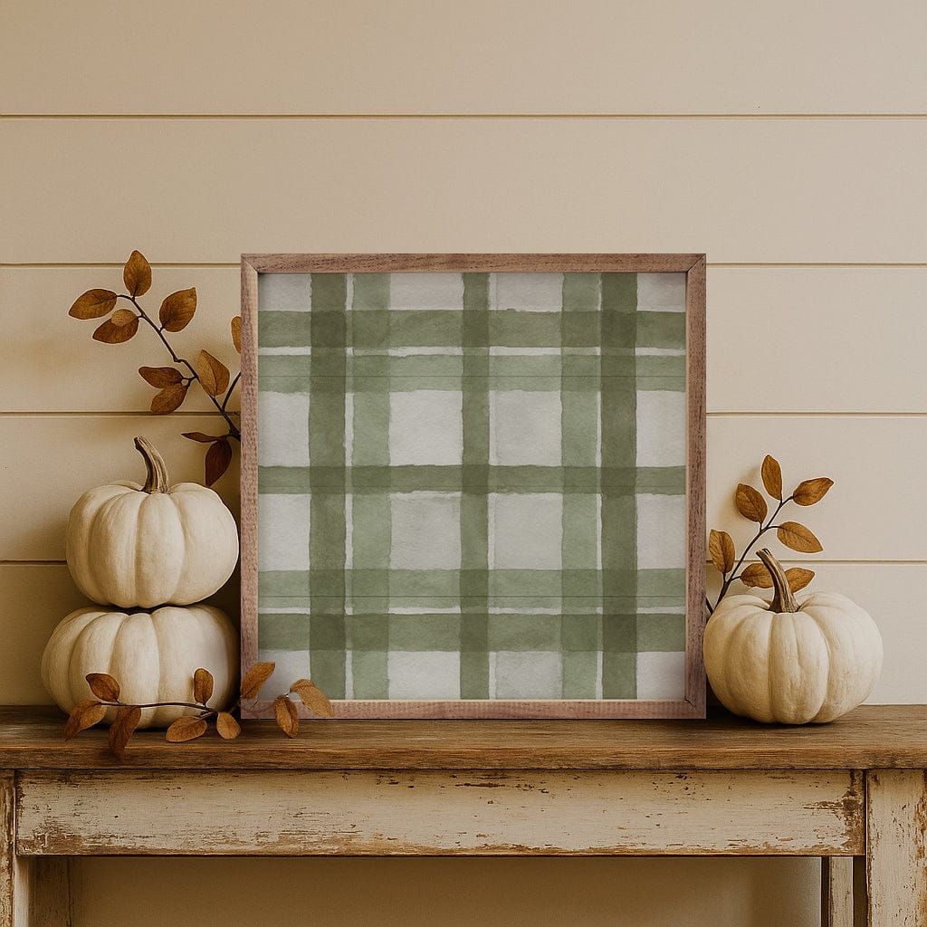 Kendrick Home Walnut Frames Hearthside Plaid Printed and Framed Wall Sign