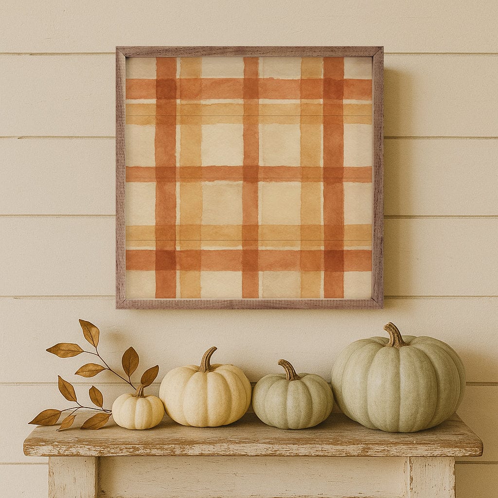 Kendrick Home Walnut Frames Hearthside Plaid Printed and Framed Wall Sign