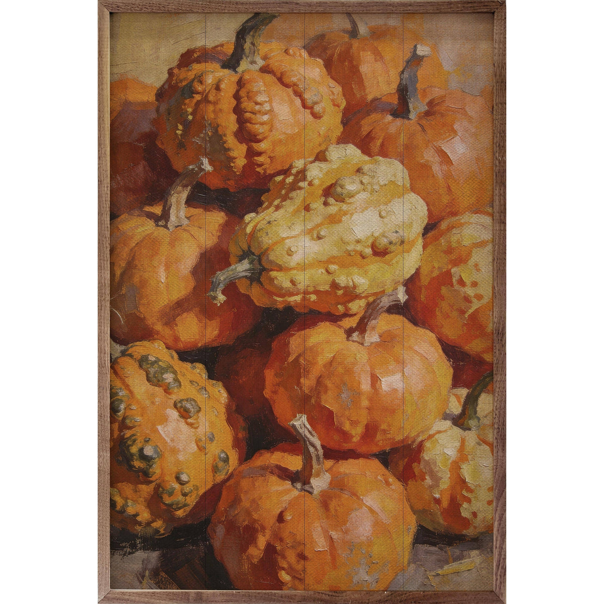 Kendrick Home Walnut Frames 5x8 Heirloom Autumn Gourds Printed and Framed Wall Sign