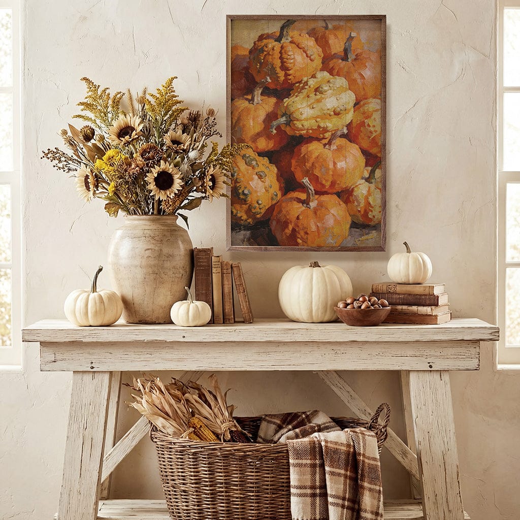 Kendrick Home Walnut Frames Heirloom Autumn Gourds Printed and Framed Wall Sign