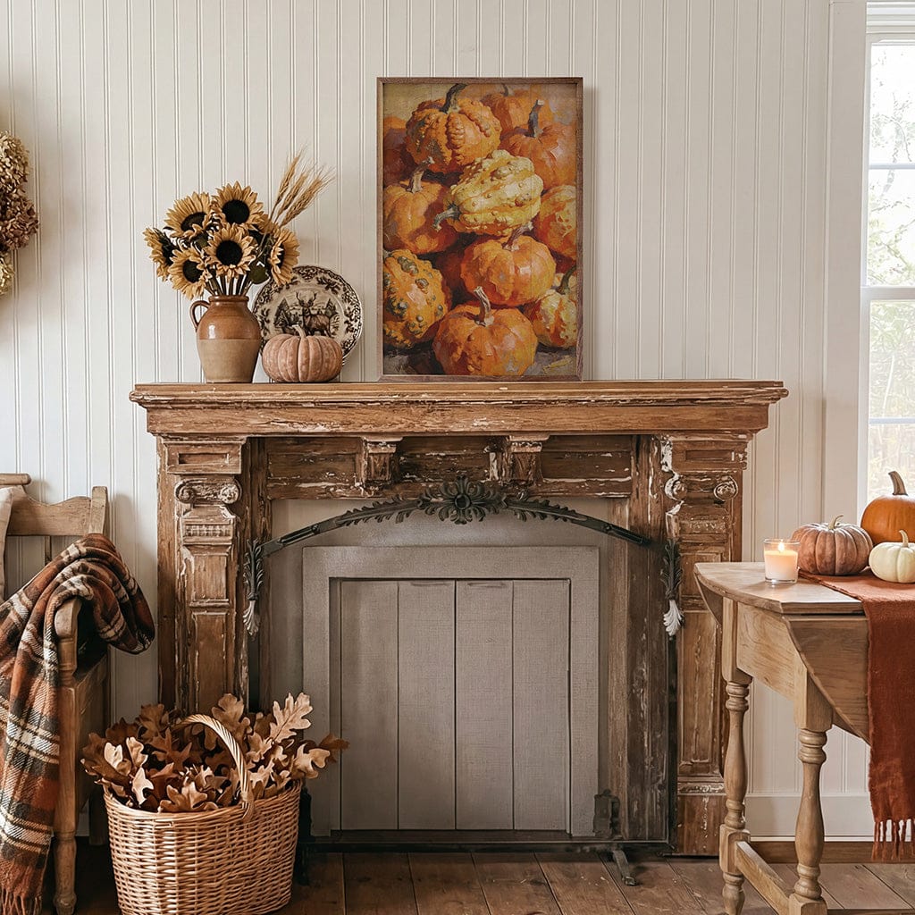 Kendrick Home Walnut Frames 5x8 Heirloom Autumn Gourds Printed and Framed Wall Sign