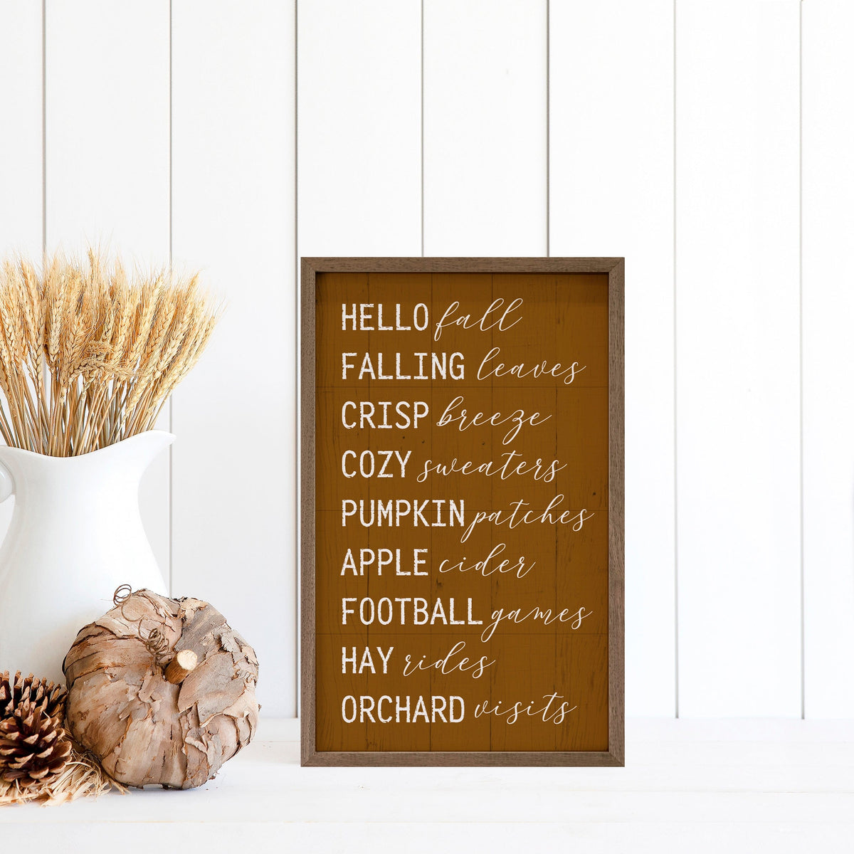 Kendrick Home Walnut Frames Hello Fall Favorites Orange Printed and Framed Wall Sign