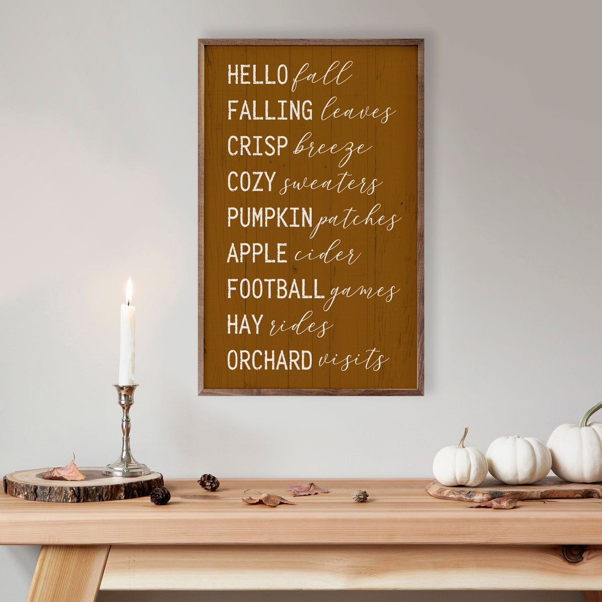 Kendrick Home Walnut Frames Hello Fall Favorites Orange Printed and Framed Wall Sign