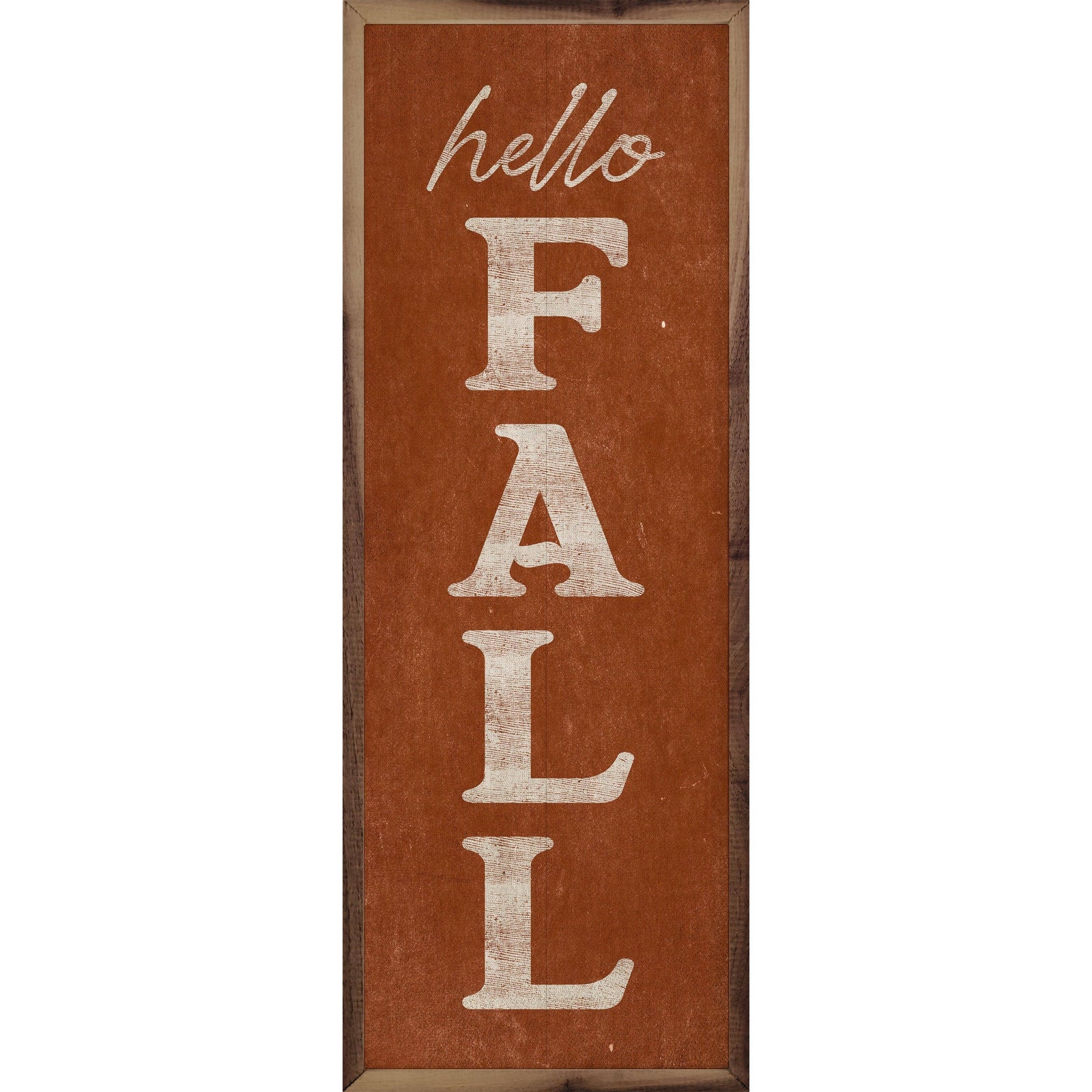 Kendrick Home Walnut Frames 4x12 / Orange Hello Fall Printed and Framed Wall Sign
