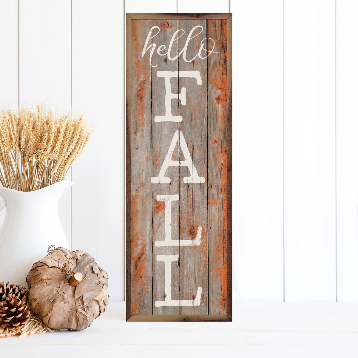 Kendrick Home Walnut Frames Hello Fall Printed and Framed Wall Sign